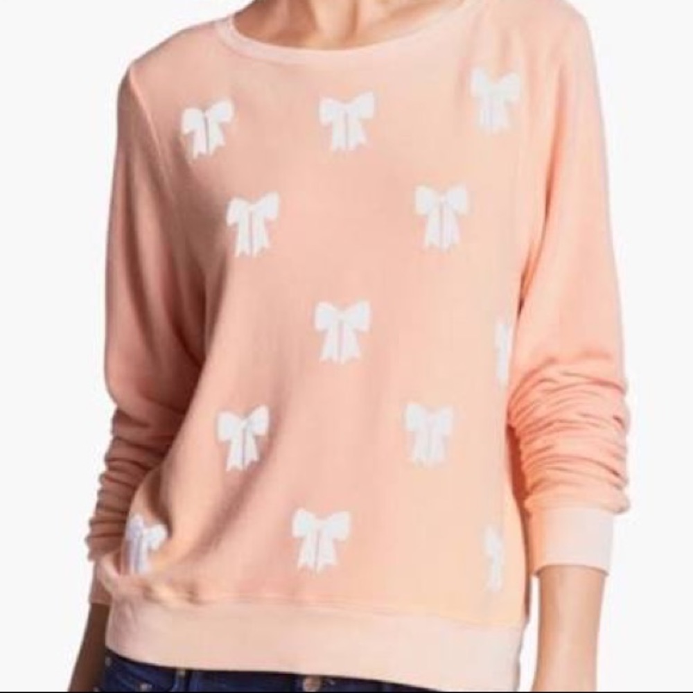 WILDFOX sweater - Peach/Pink with White Bows